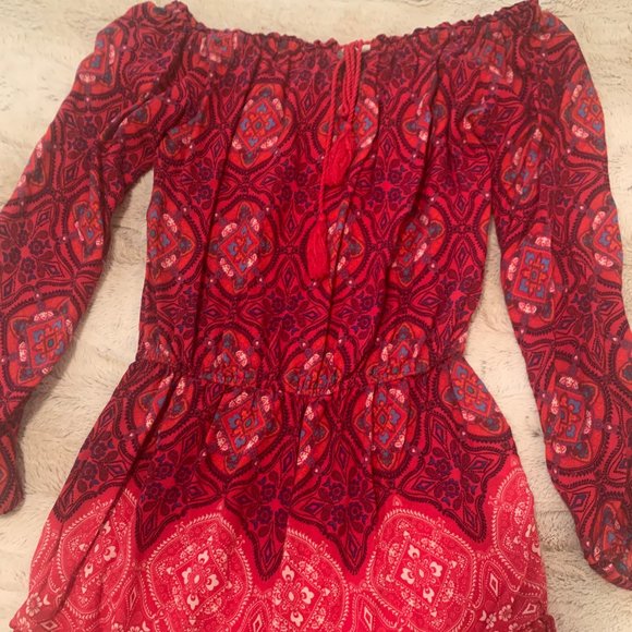 Red patterned summer romper - Picture 1 of 2